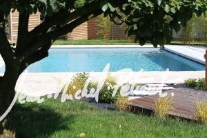 Petite piscine bleu avec fontaine